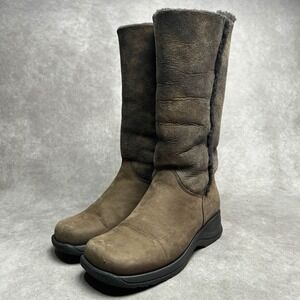 La Canadienne 7 Tan Brown Shearling Lined Mid Calf Fold Over Winter Boots